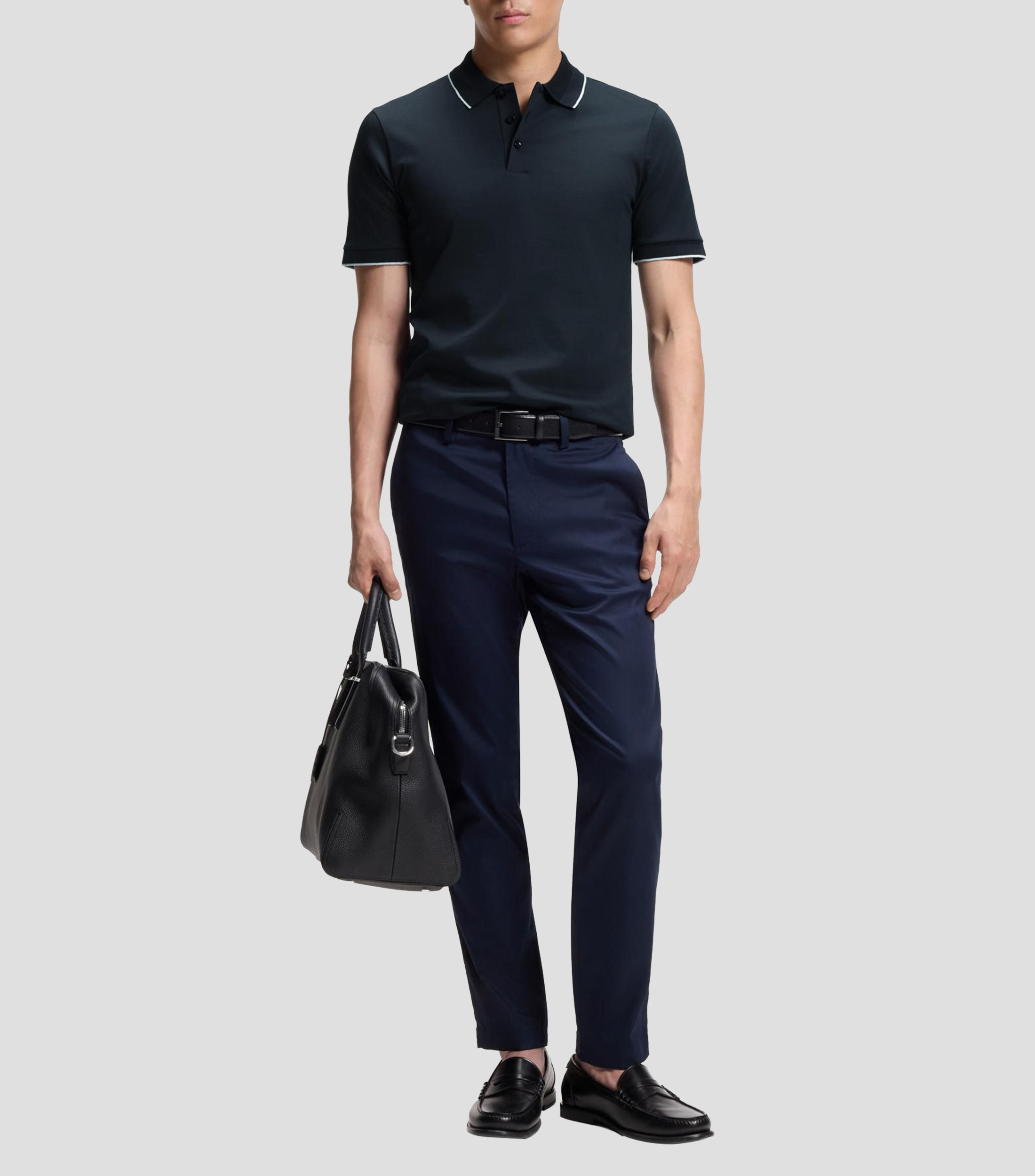 Playera tipo polo slim de algodón mercerizado Hombre